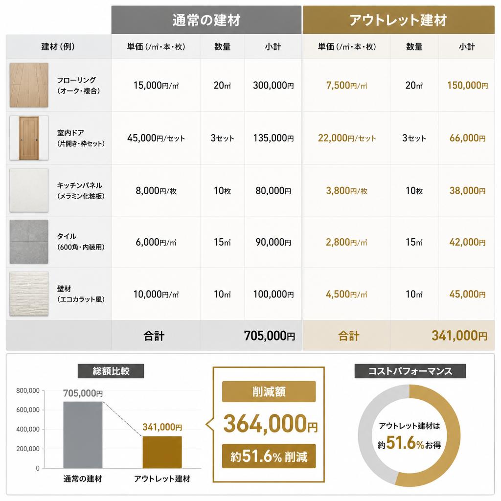 5. コスト比較：アウトレット建材 vs 通常素材